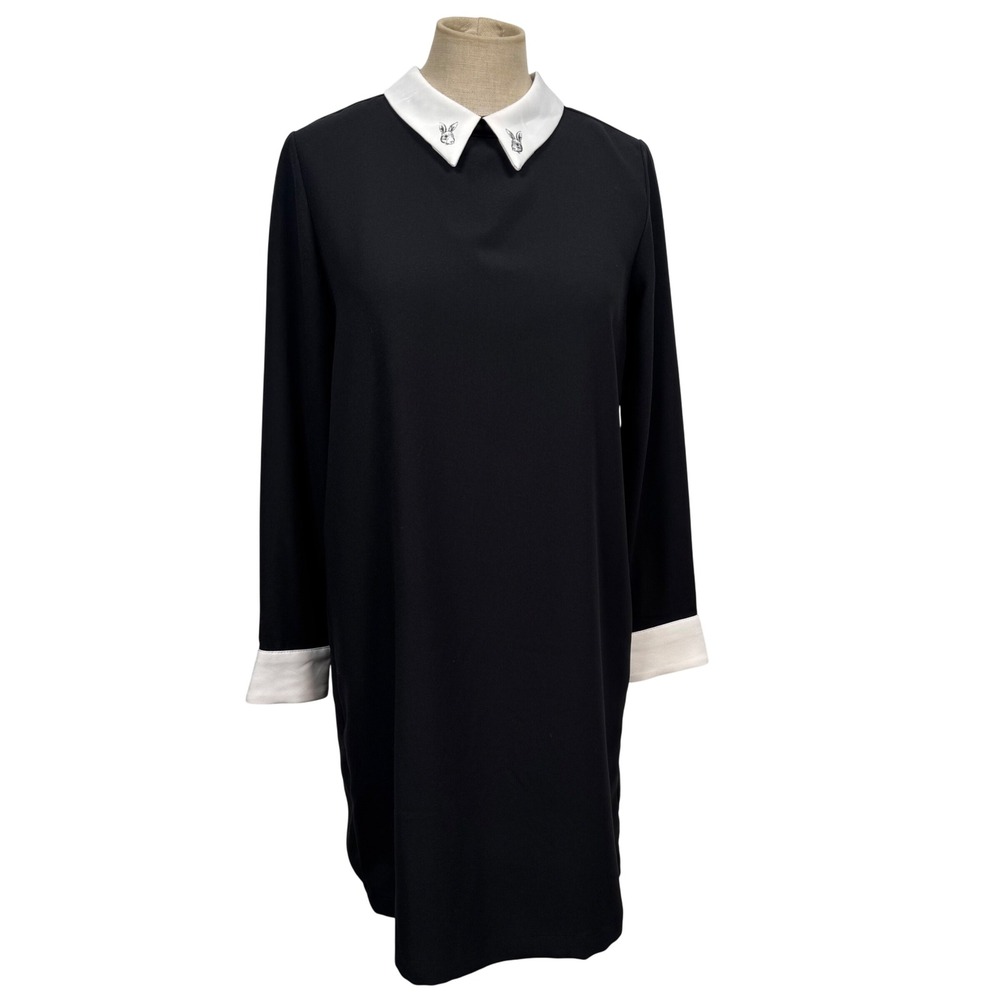 Victoria Beckham Shift Dress XL Black PeterPan Collar Mod Preppy Whimsigoth Chic
